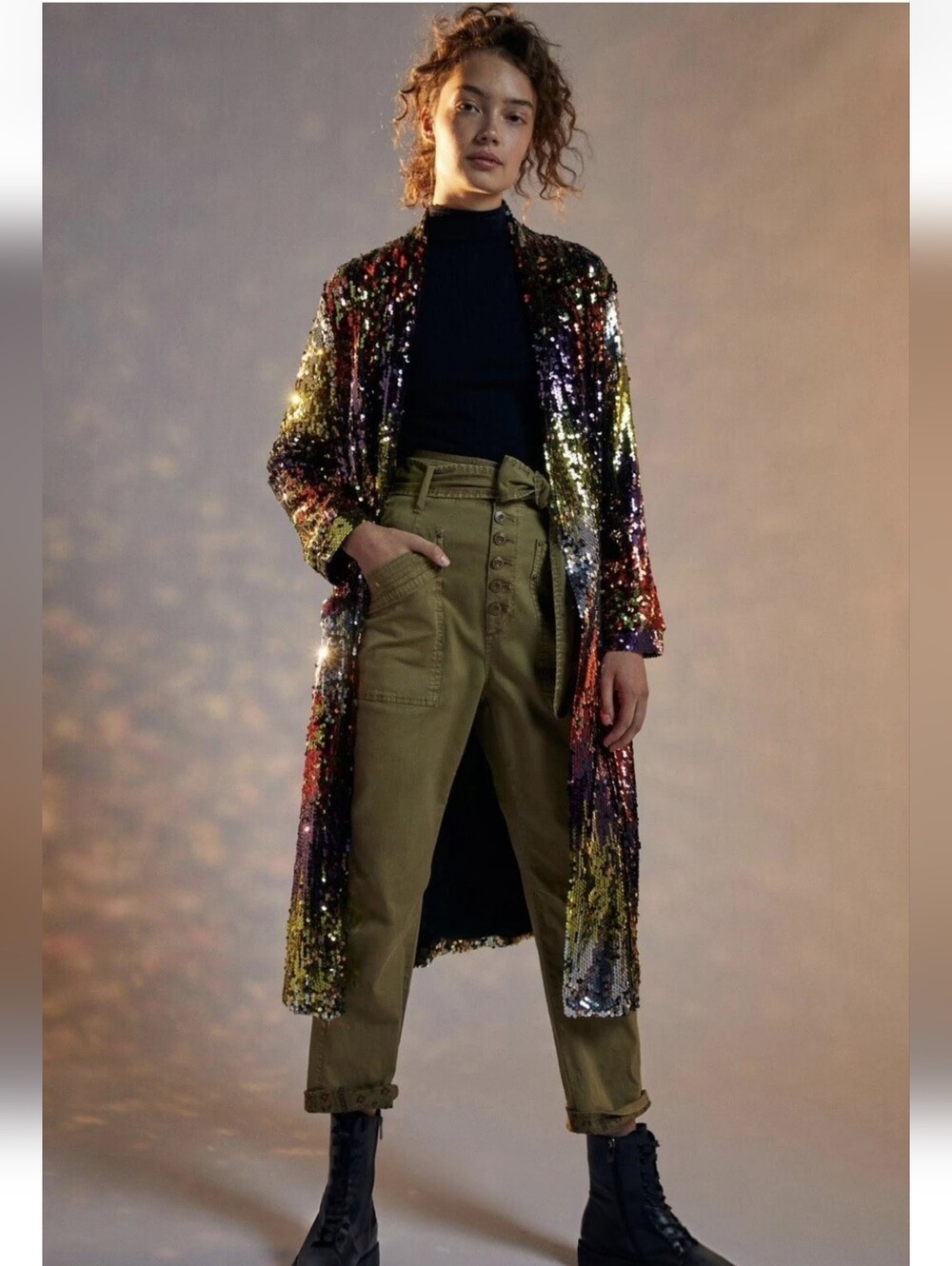 BB Dakota Dulcinea Sequined Duster Cardi Jacket Sz Small Multicolored